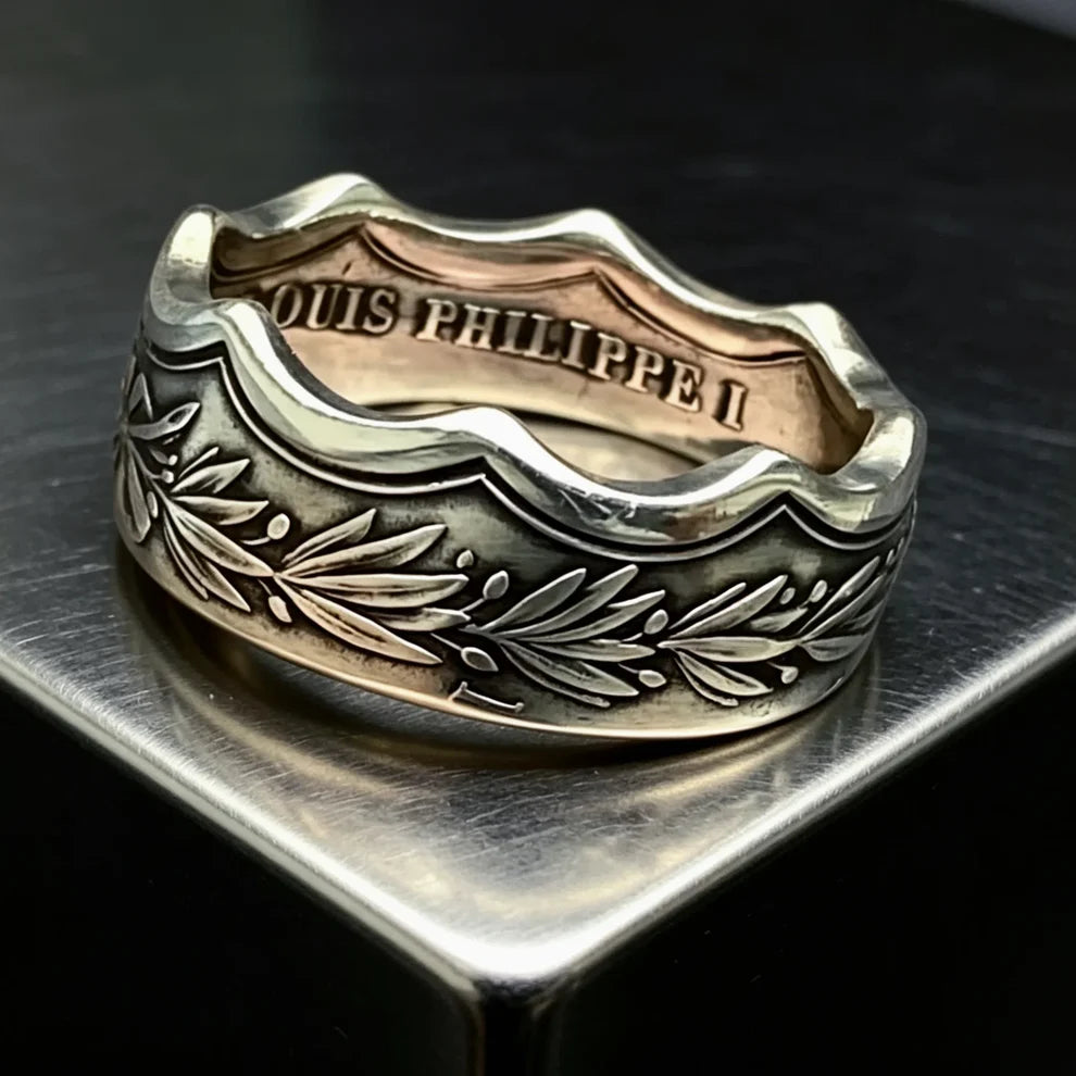 French Octagonal Silver Medal Coin Ring