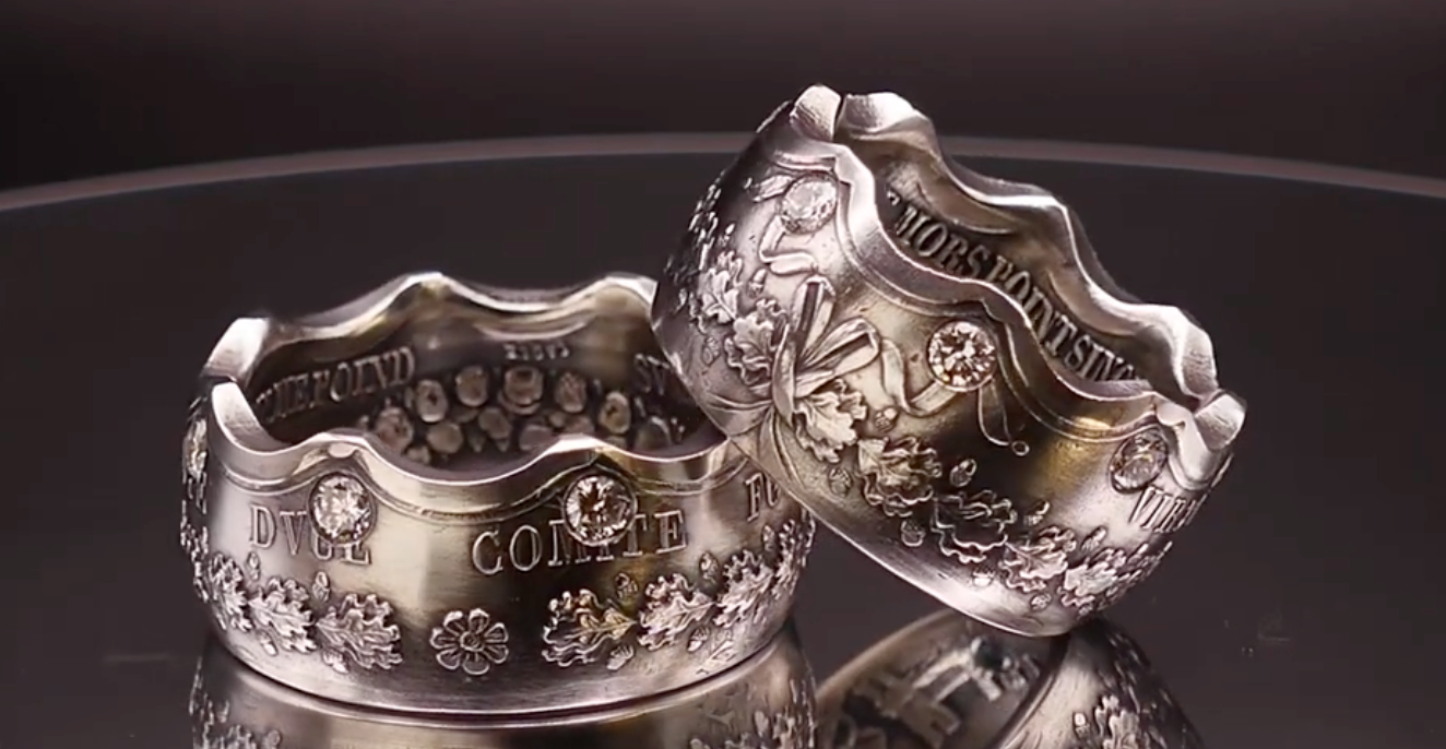 French Diamond Crown Coin Ring