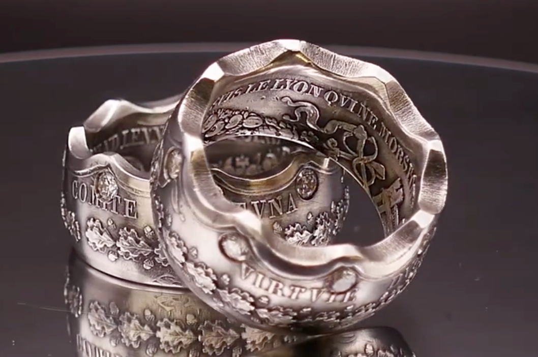 French Diamond Crown Coin Ring