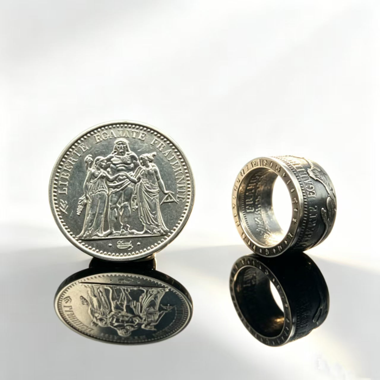 French Silver Coin Ring | Hand-Forged Charlemagne 100 Francs Carolingian