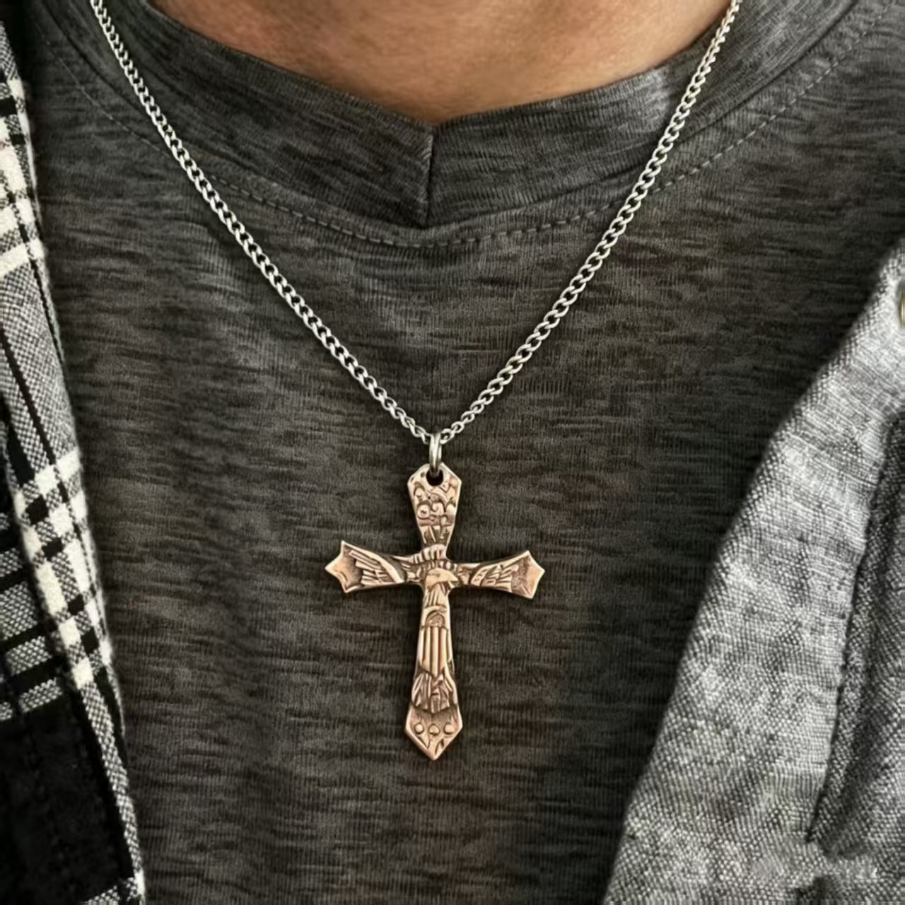 Coin Cross Pendant — Hand Cut from JFK Half Dollar