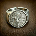 Aztec Eagle Warrior Silver Coin Ring – Adjustable Sterling Silver Band