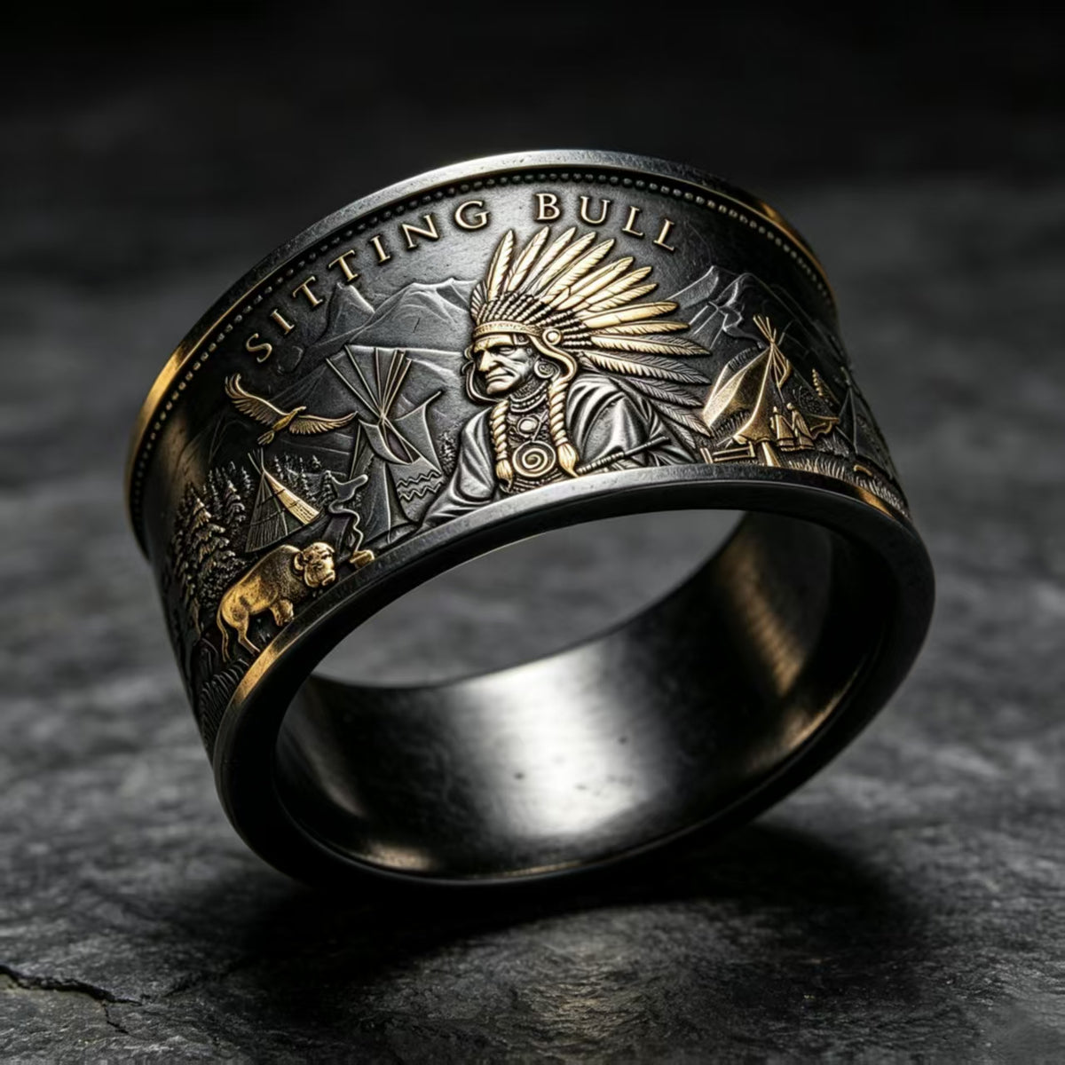 Legendary Warriors Silver Coin Ring – Aztec · Sitting Bull · Buffalo · Cuauhtémoc | Adjustable