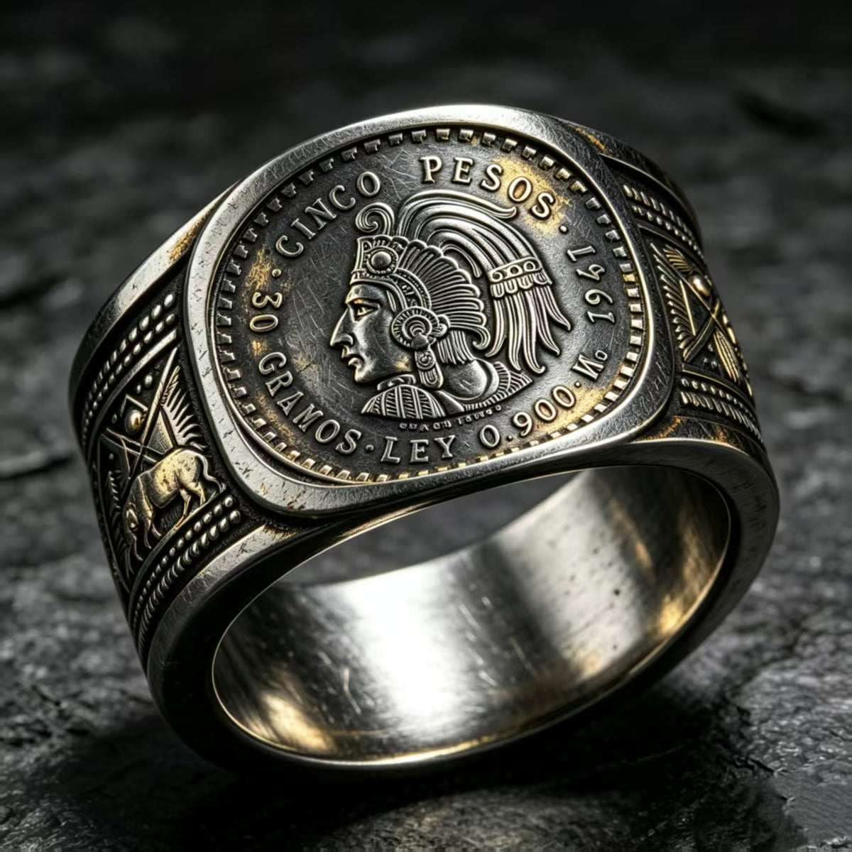 Legendary Warriors Silver Coin Ring – Aztec · Sitting Bull · Buffalo · Cuauhtémoc | Adjustable