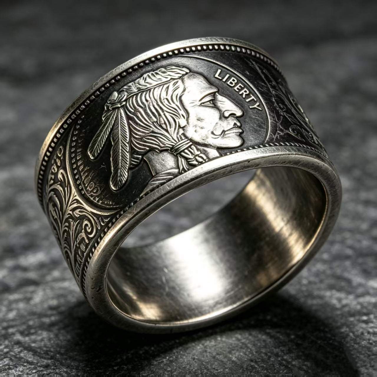 Legendary Warriors Silver Coin Ring – Aztec · Sitting Bull · Buffalo · Cuauhtémoc | Adjustable