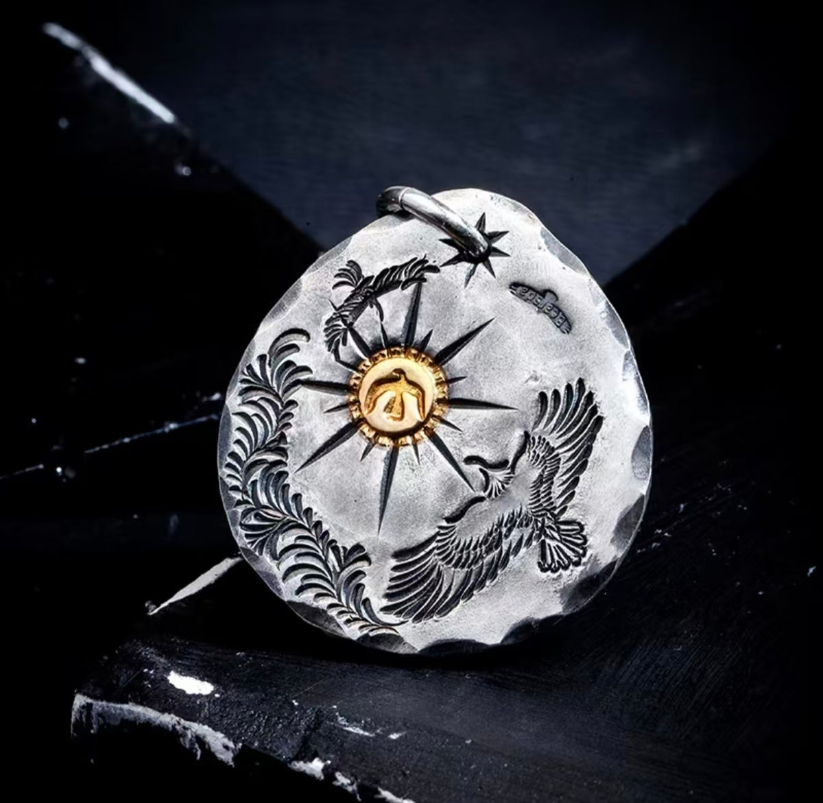 Indian Sun & Eagle Silver Pendant