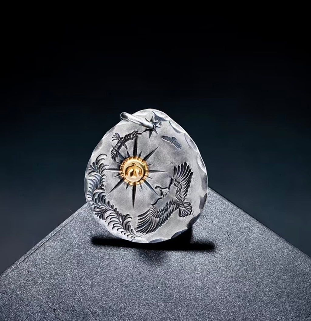 Indian Sun & Eagle Silver Pendant