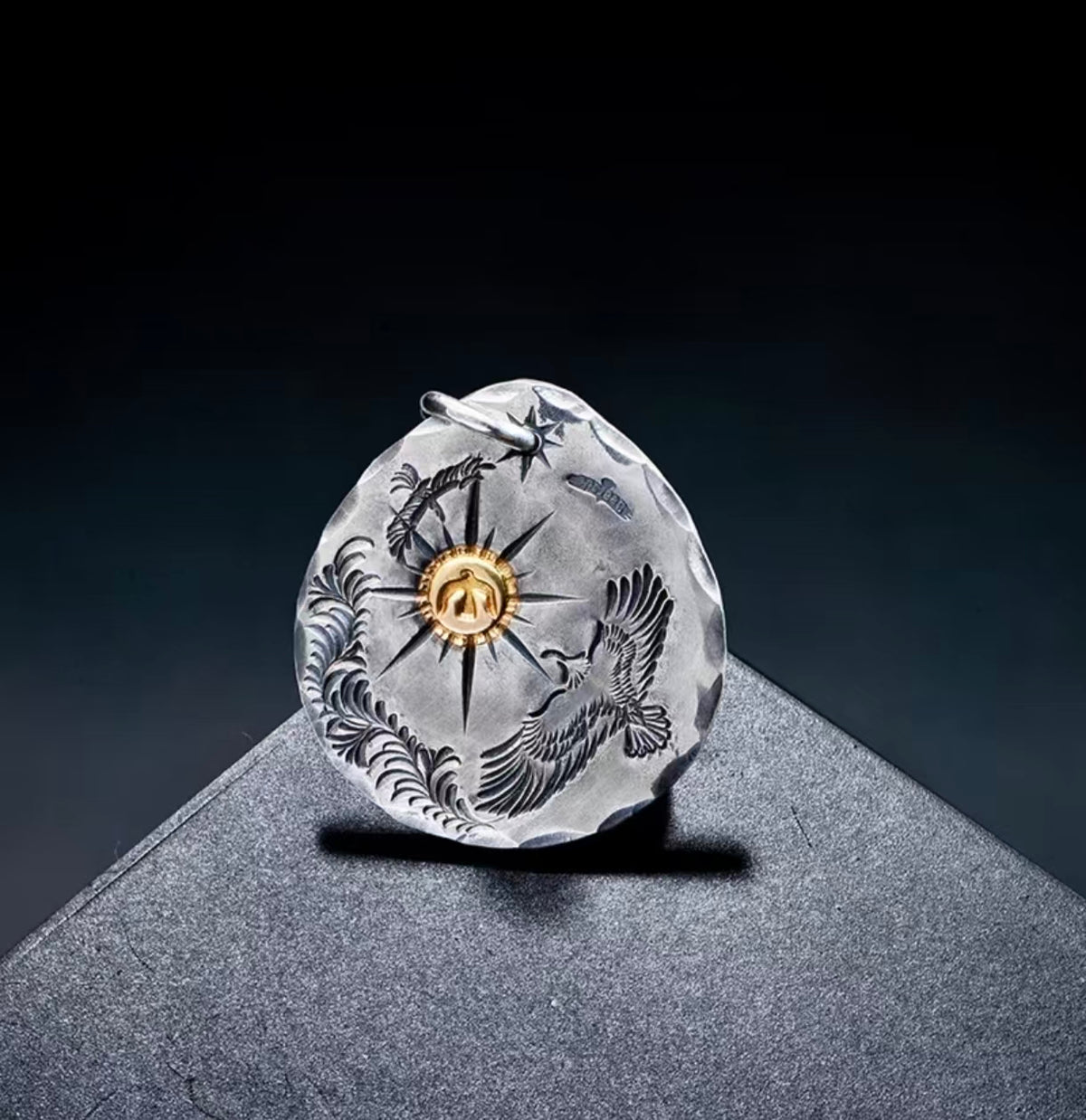 Indian Sun & Eagle Silver Pendant