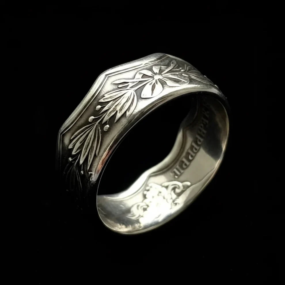 French Octagonal Silver Medal Coin Ring