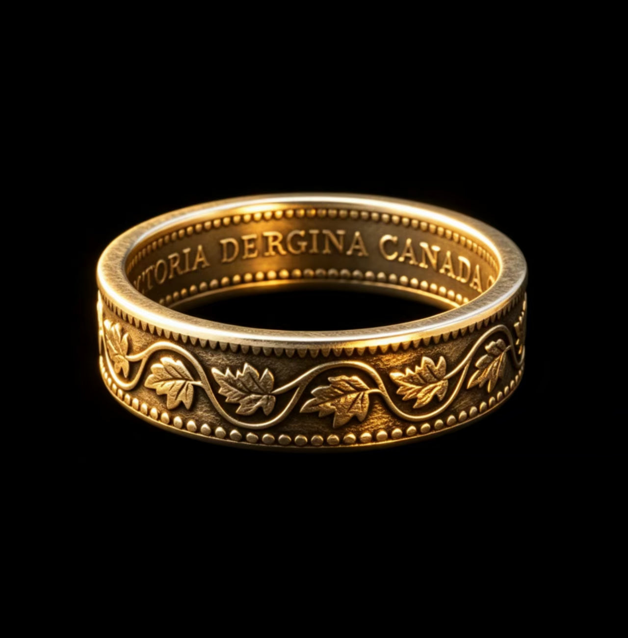 Canadian Coin Ring – Hand-Engraved Maple Leaf