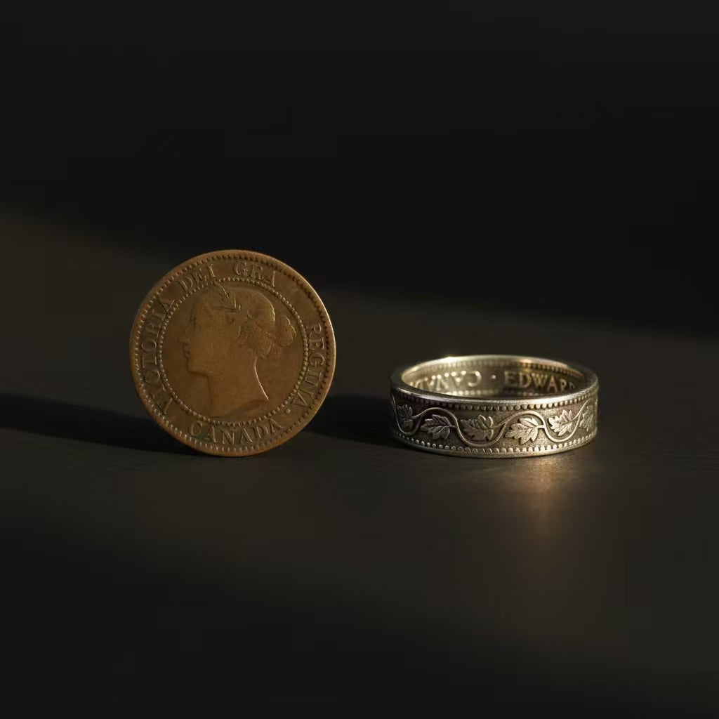 Canadian Coin Ring – Hand-Engraved Maple Leaf
