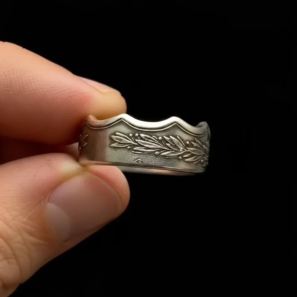 French Octagonal Silver Medal Coin Ring