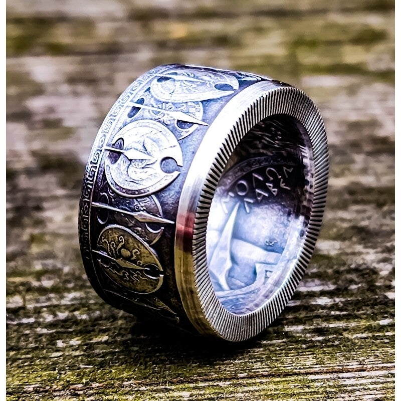 Spartan Shield Coin Ring | Molon Labe | Handcrafted from 2022 Niue Silver Coin