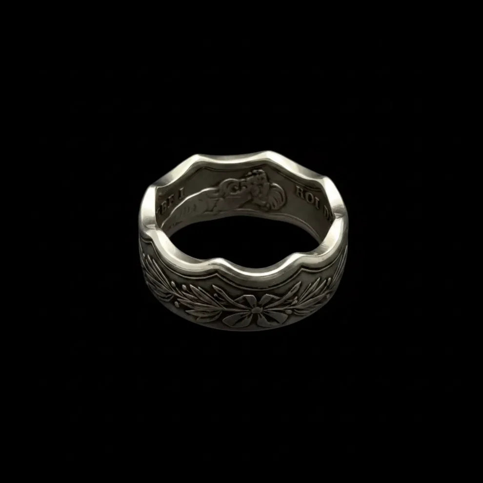 French Octagonal Silver Medal Coin Ring