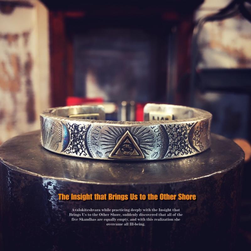 Sterling Silver Eye of God Bangle | Handcrafted Mongolian Coin Bracelet