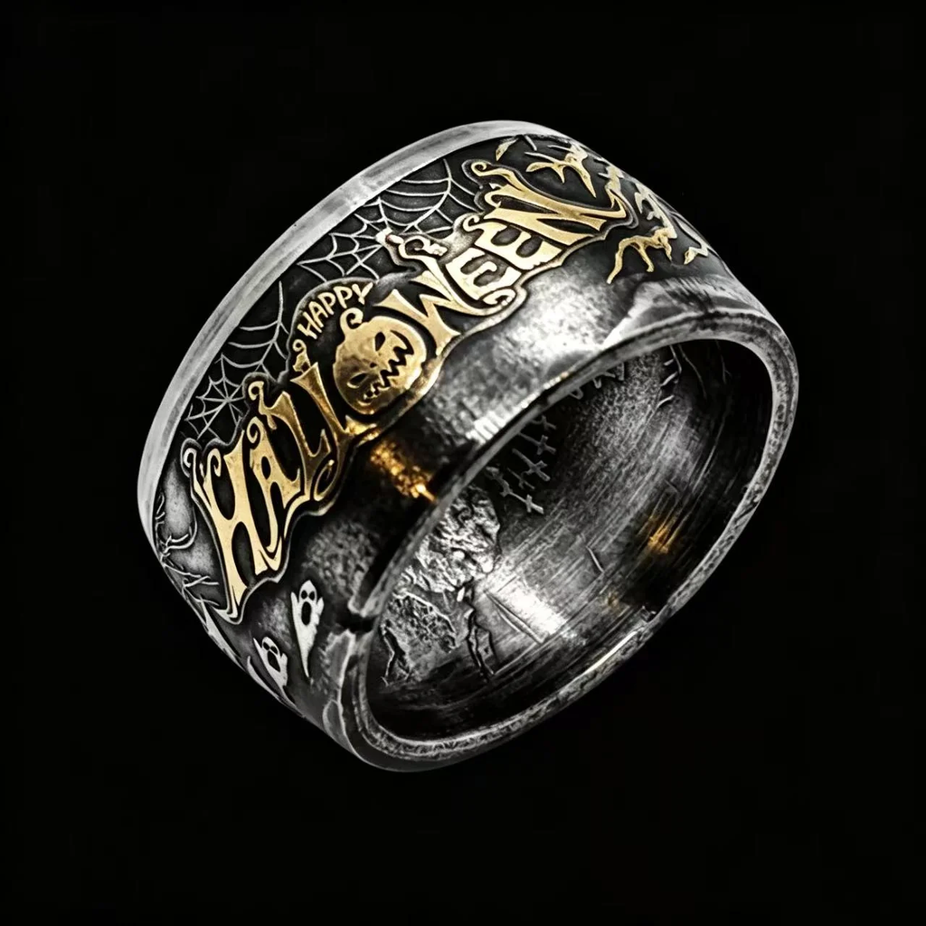Halloween Pumpkin Silver Coin Ring