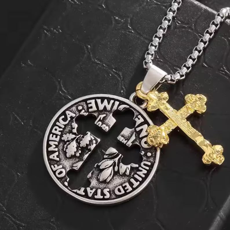 Silver  Coin Cross Necklace | Vintage Faith Pendant Jewelry