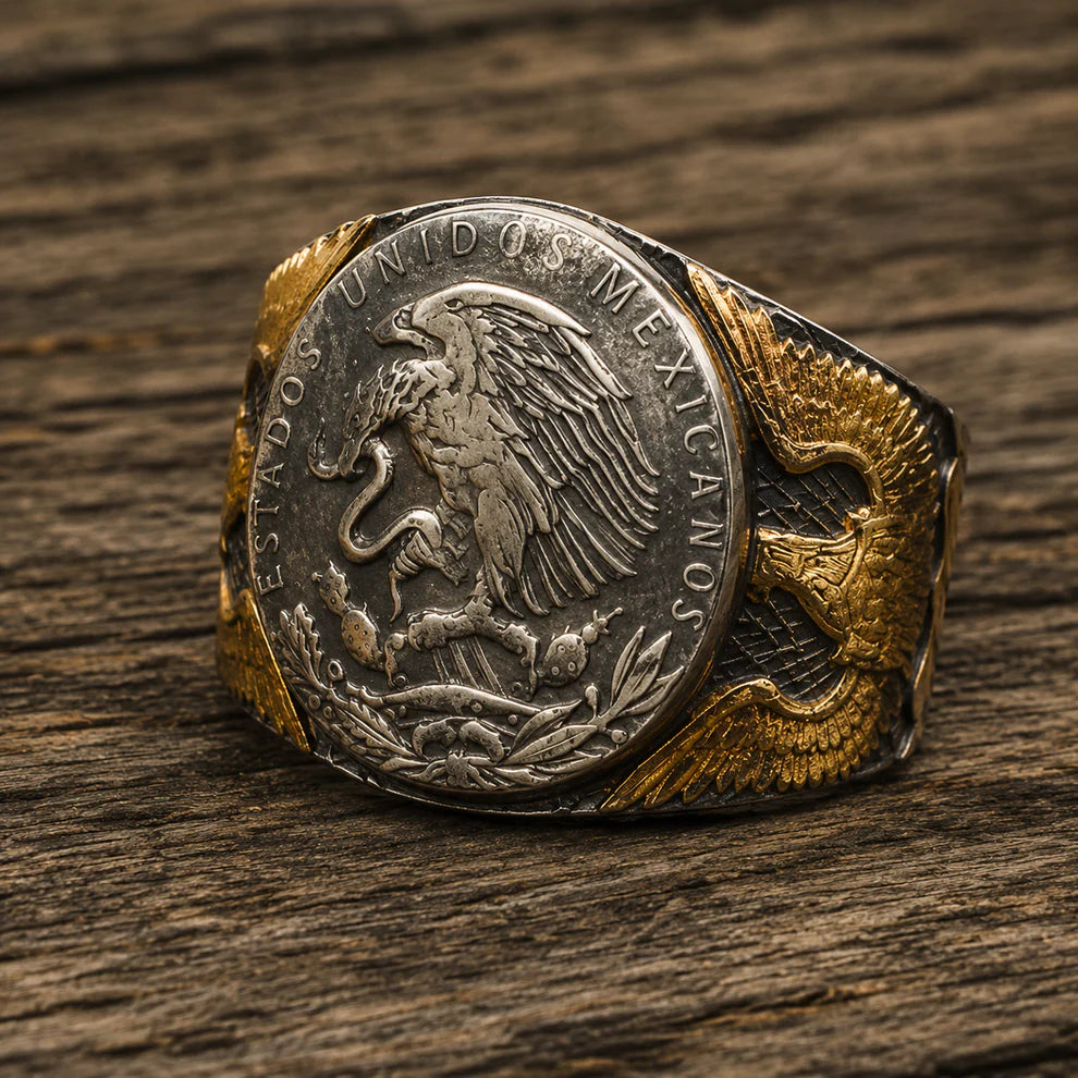 Mexican Eagle and Snake Silver Coin Ring – Adjustable Open Design | One Size Fits Most