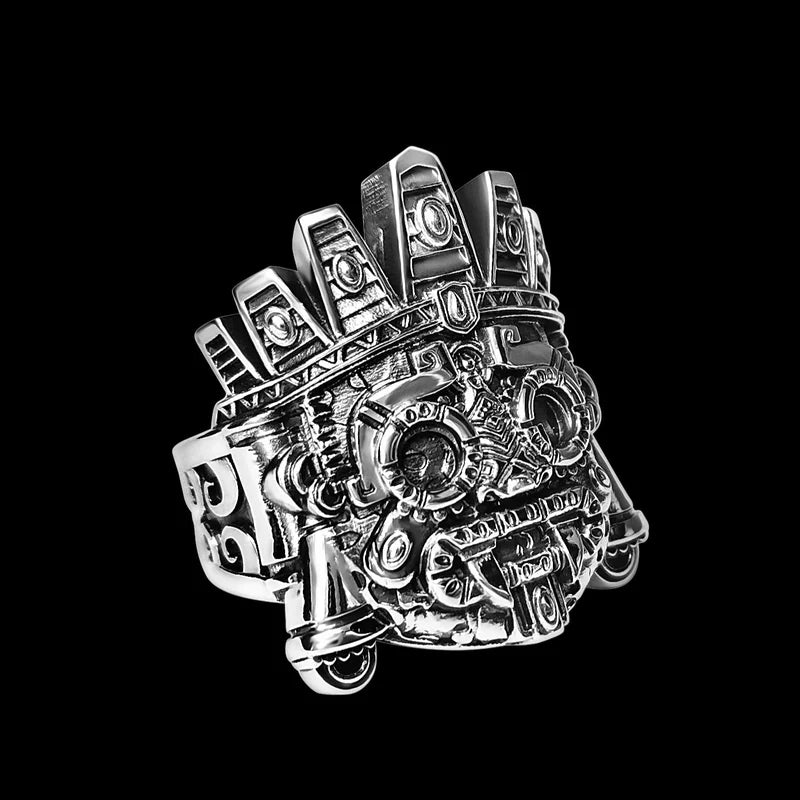 Tlaloc Ring — Aztec Rain God Sterling Silver Statement Ring