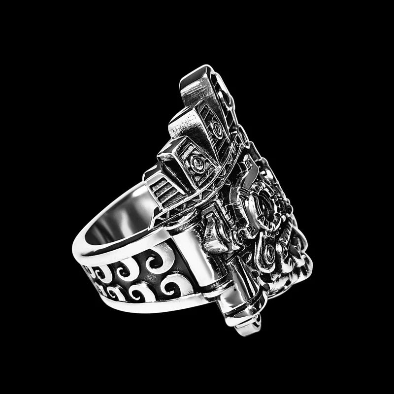 Tlaloc Ring — Aztec Rain God Sterling Silver Statement Ring