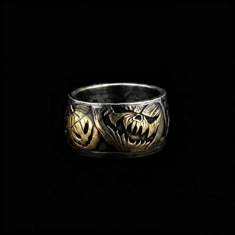 Halloween Pumpkin Silver Coin Ring