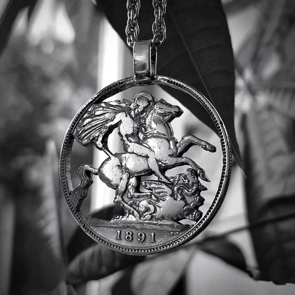 🇬🇧St George and the Dragon Coin Pendant - Victorian Crown 1891