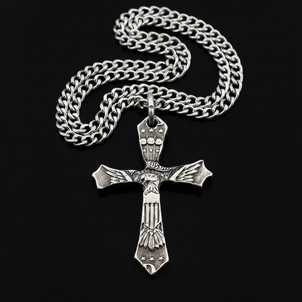 Coin Cross Necklace – 黑色背景