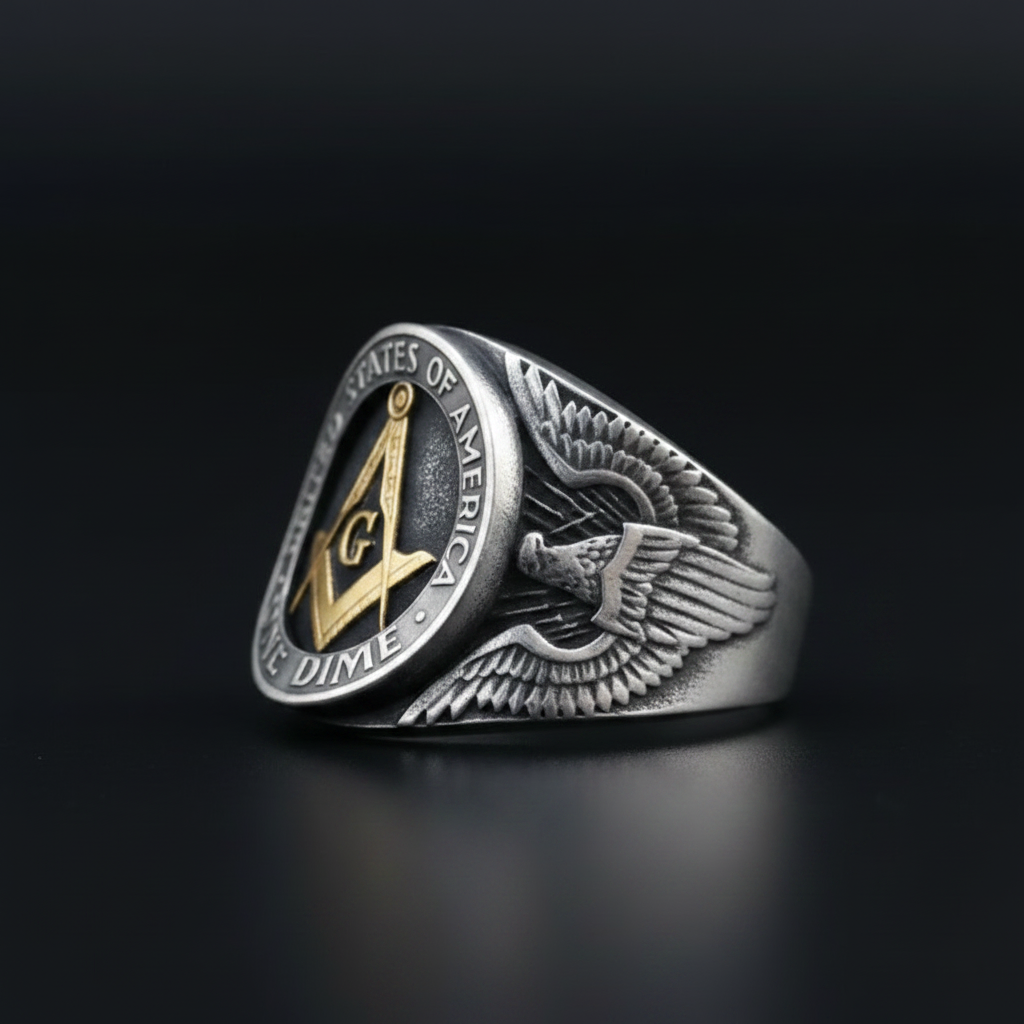 Freemasonry Ring - 45° Angle View