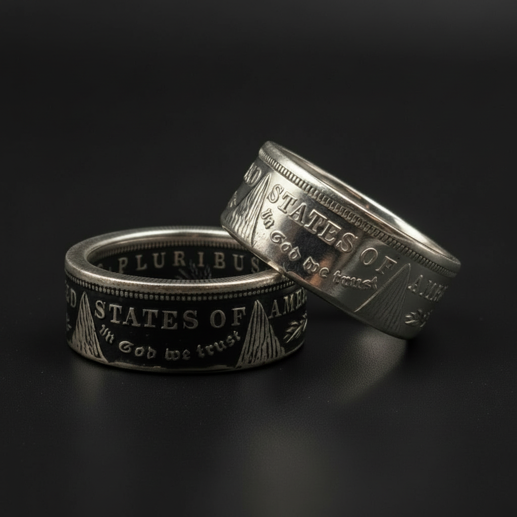 Morgan Silver Dollar Coin Rings - Matte Black Background