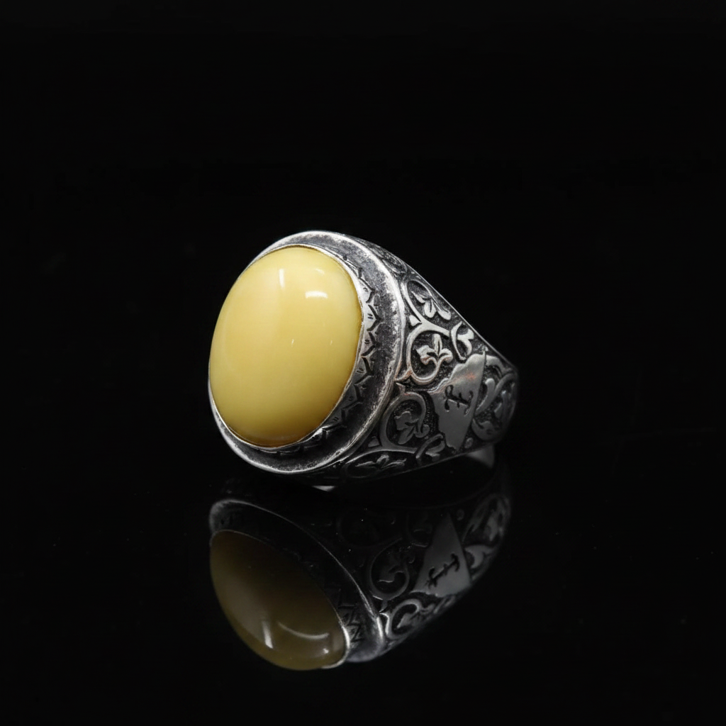 Silver Ring with Amber Stone - Studio Shot